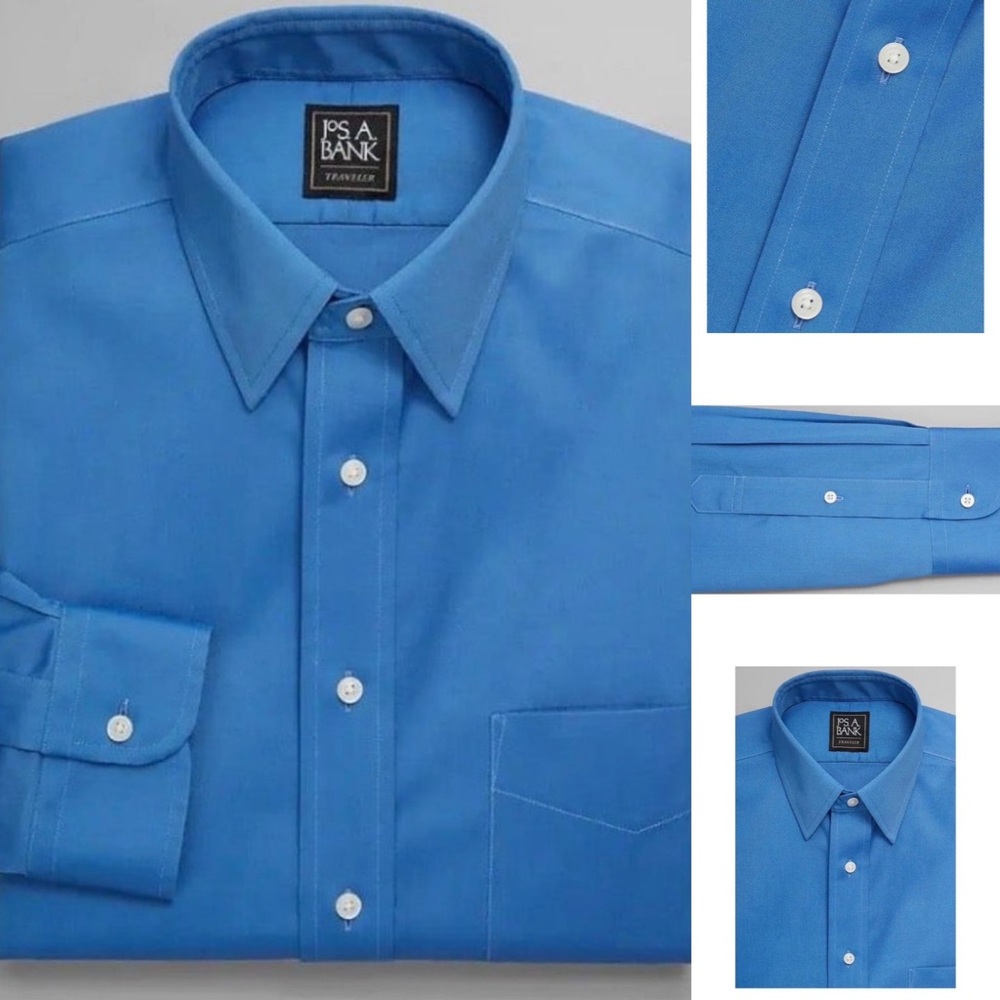 Jos A Bank NWT Sz 16X35 Traveler Collection Traditional FitPoint Collar Solid